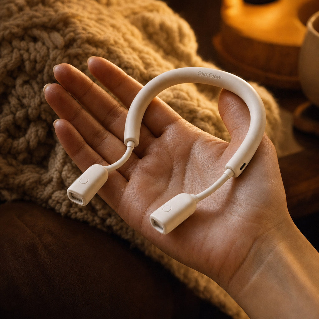 The folded GlimGlow Stitch Light resting in an open palm - about 3.4 ounces