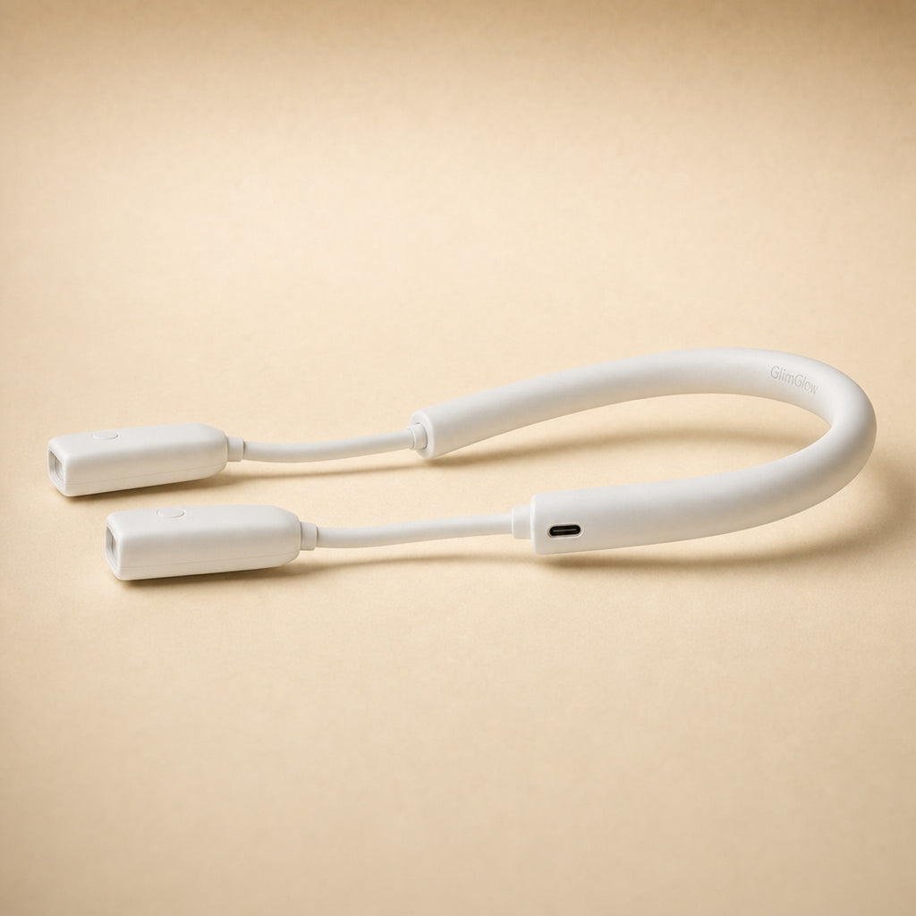 Left profile of the GlimGlow Stitch Light with arms curved forward