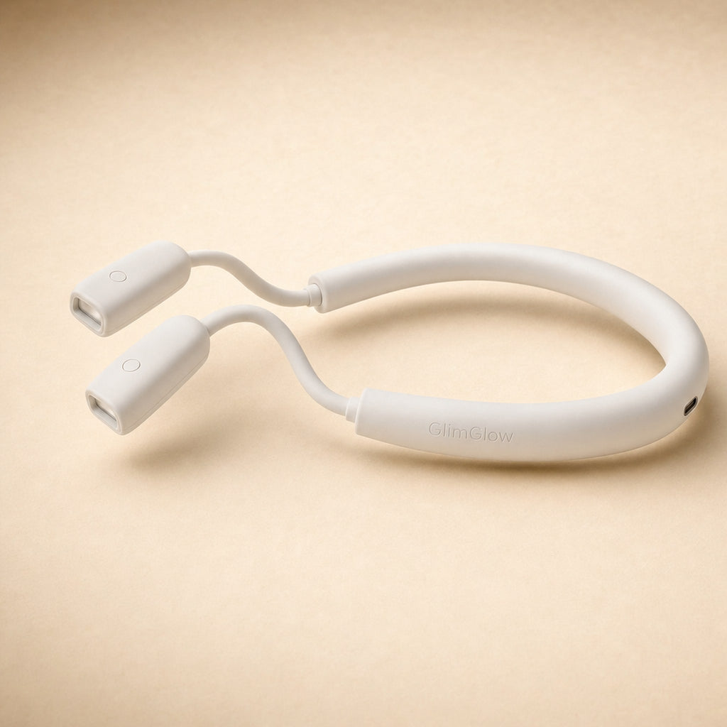 Side view of the GlimGlow Stitch Light with both flexible arms bent to show adjustability