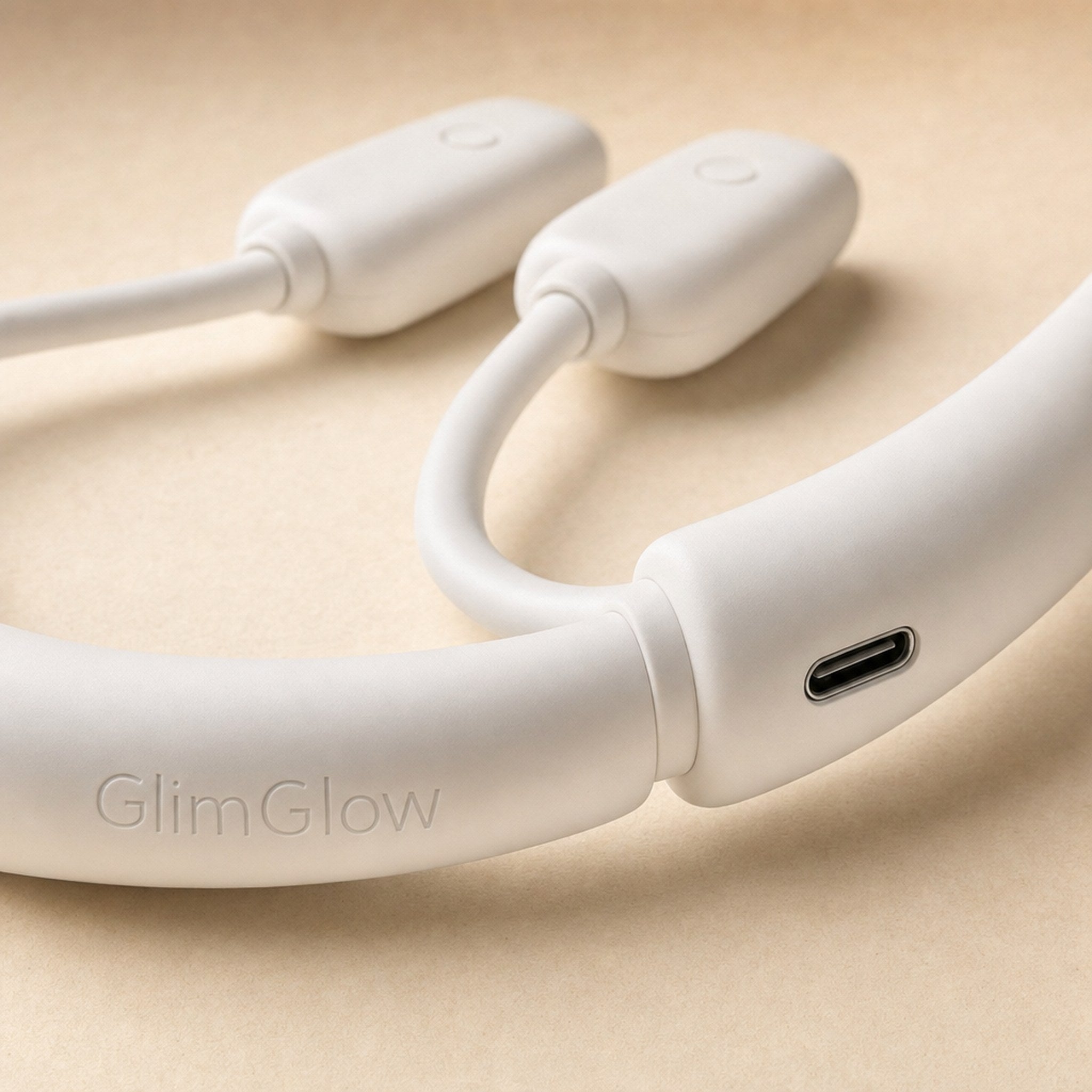 Macro view of the GlimGlow Stitch Light's USB-C charging port